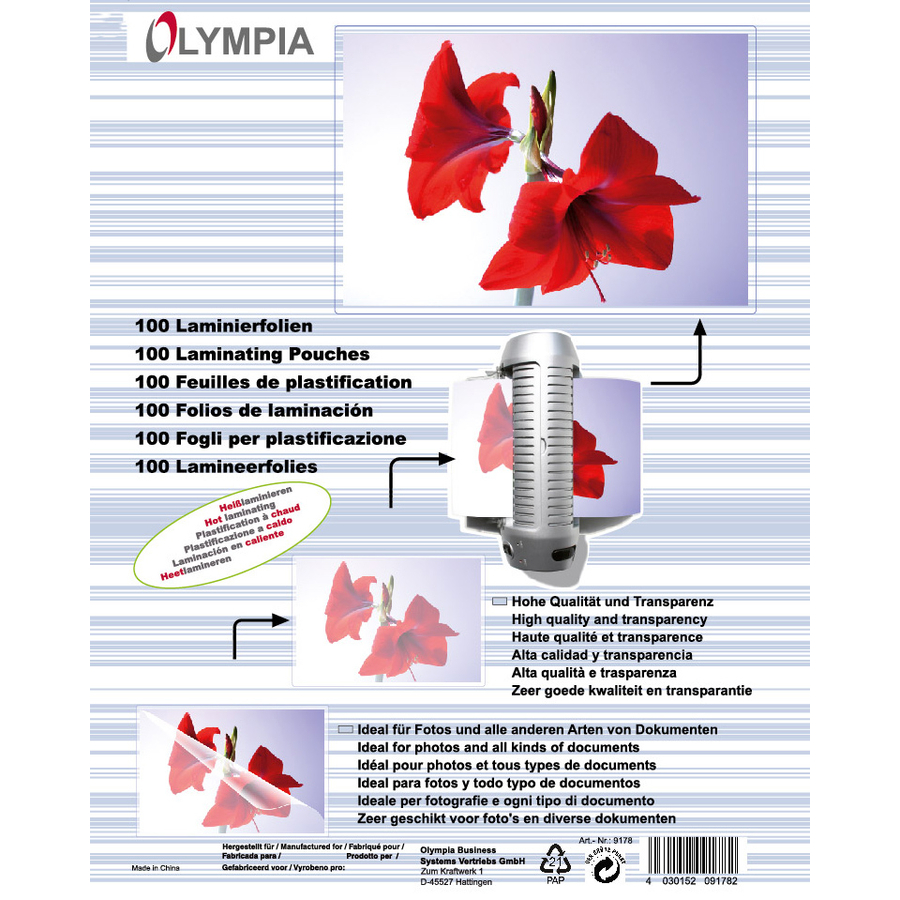 Olympia meleglamináló fólia, A6, 125 mikron, 100 db