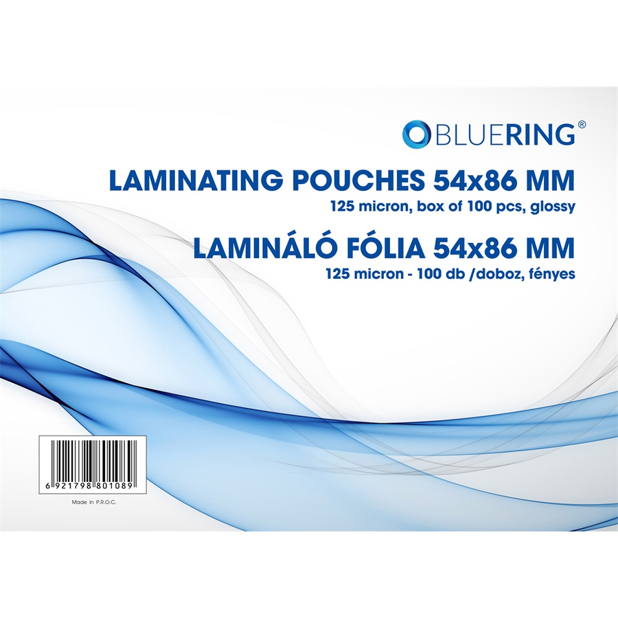 Bluering meleglamináló fólia, 54x86 mm, 125 mikron, 100 db